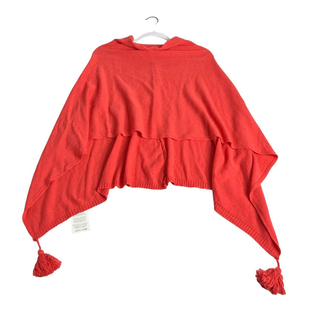 Made In Italy Poncho Shawl Cape Womens OS Cashmere Merino Wool Tassel Orange NWT
